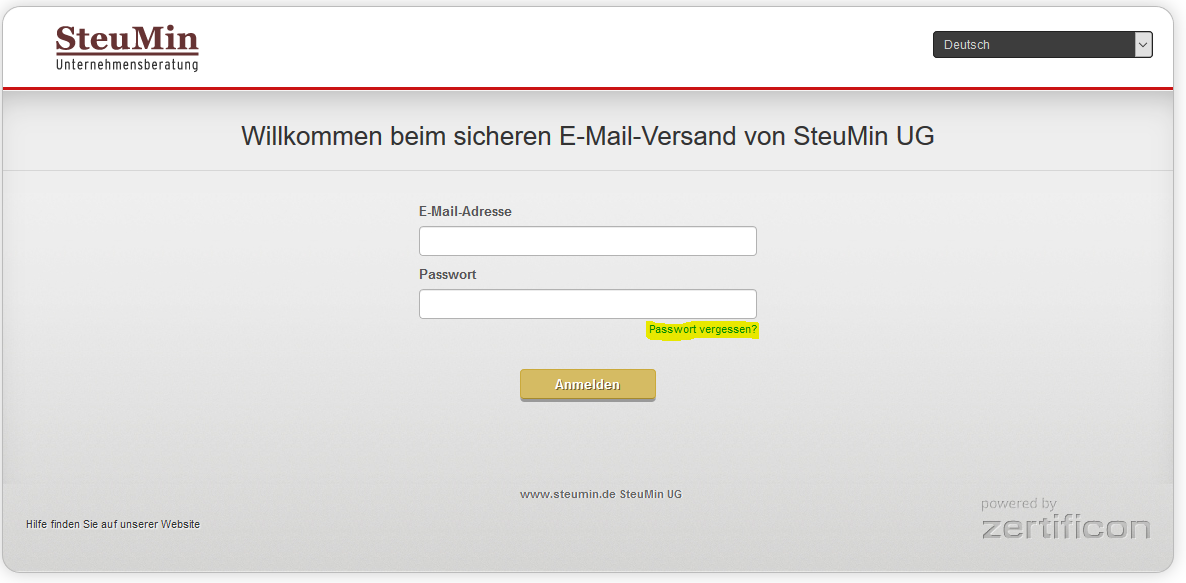 Passwort vergessen Link