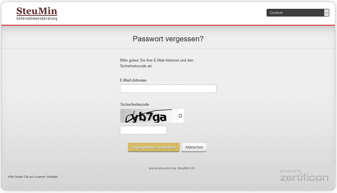 E-Mail und Sicherheitscode eingeben