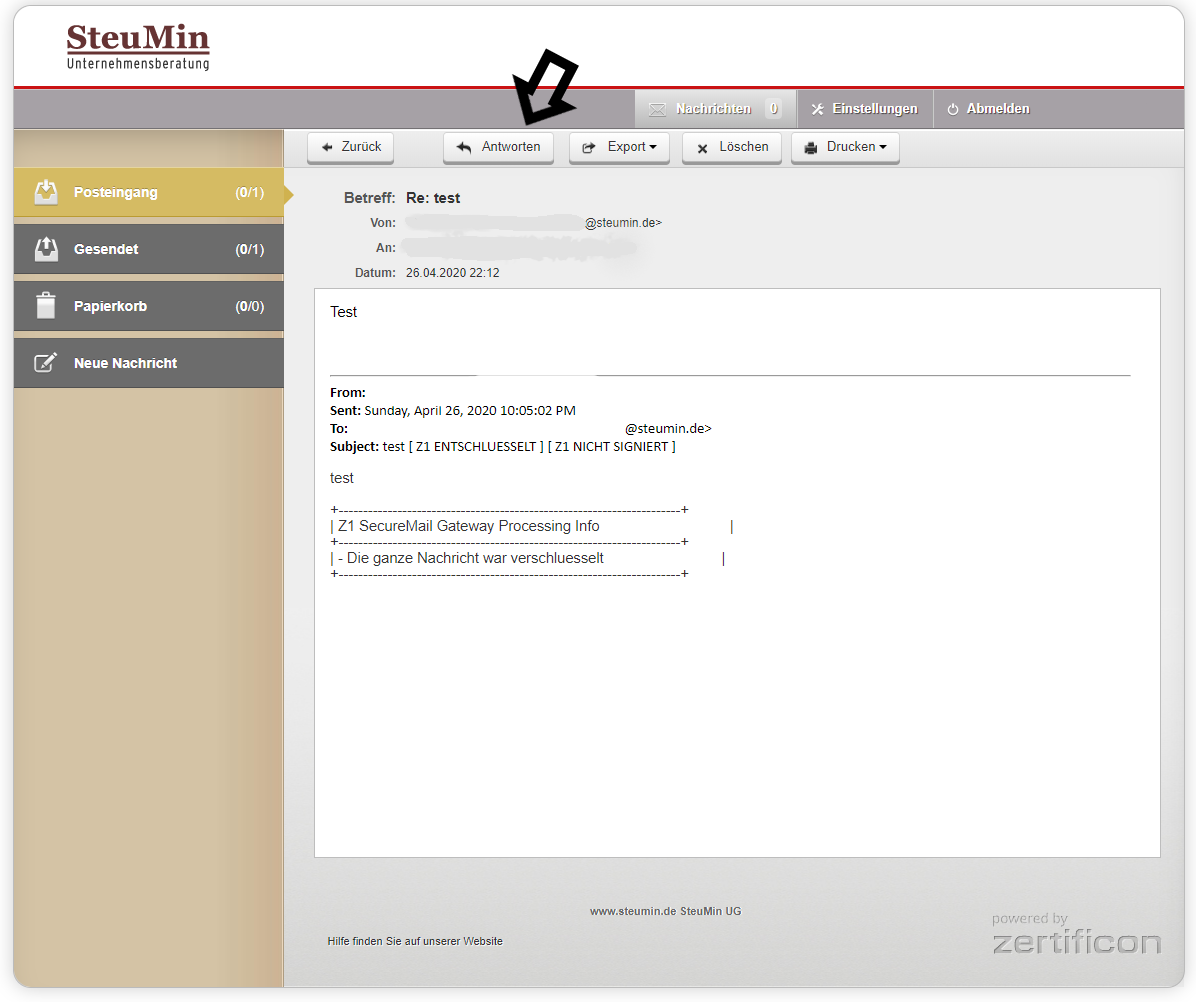 Nachricht im Browser öffnen